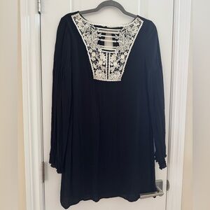 Vtg Charlotte Russe black dress M Flowy balloon sleeve Lace Boho USA Y2K Goth